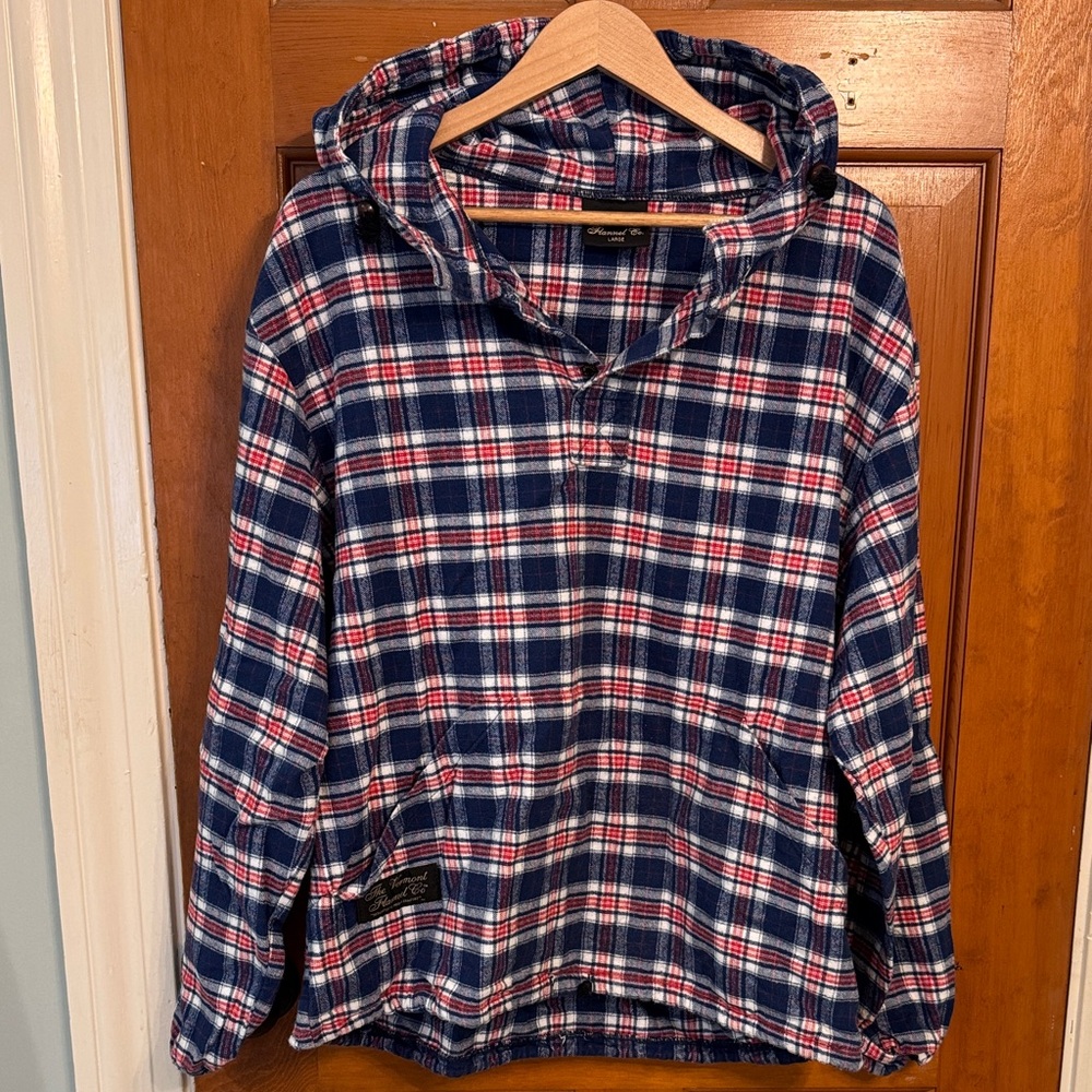 Plaid Hooded Sweatshirt - Red, White, and Blue